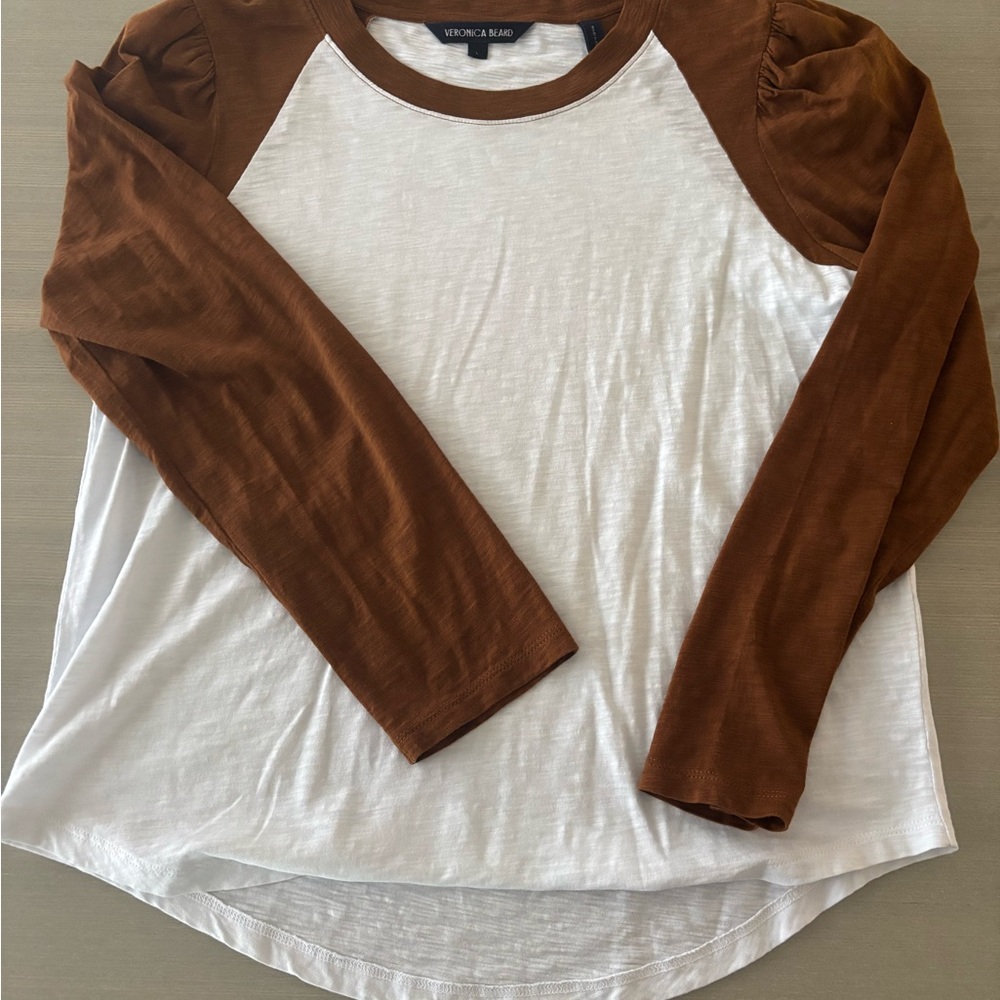 Veronica Beard White and Brown Long Sleeve Tee